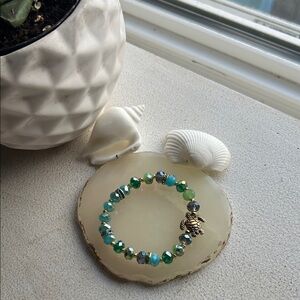 Elegant stretch Beaded Turtle Charm Bracelet
